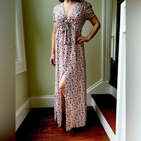 VALENCIA & VINE Allison Pink Floral Maxi Dress Tie Empire Waist Feminine XS - Picture 1 of 5